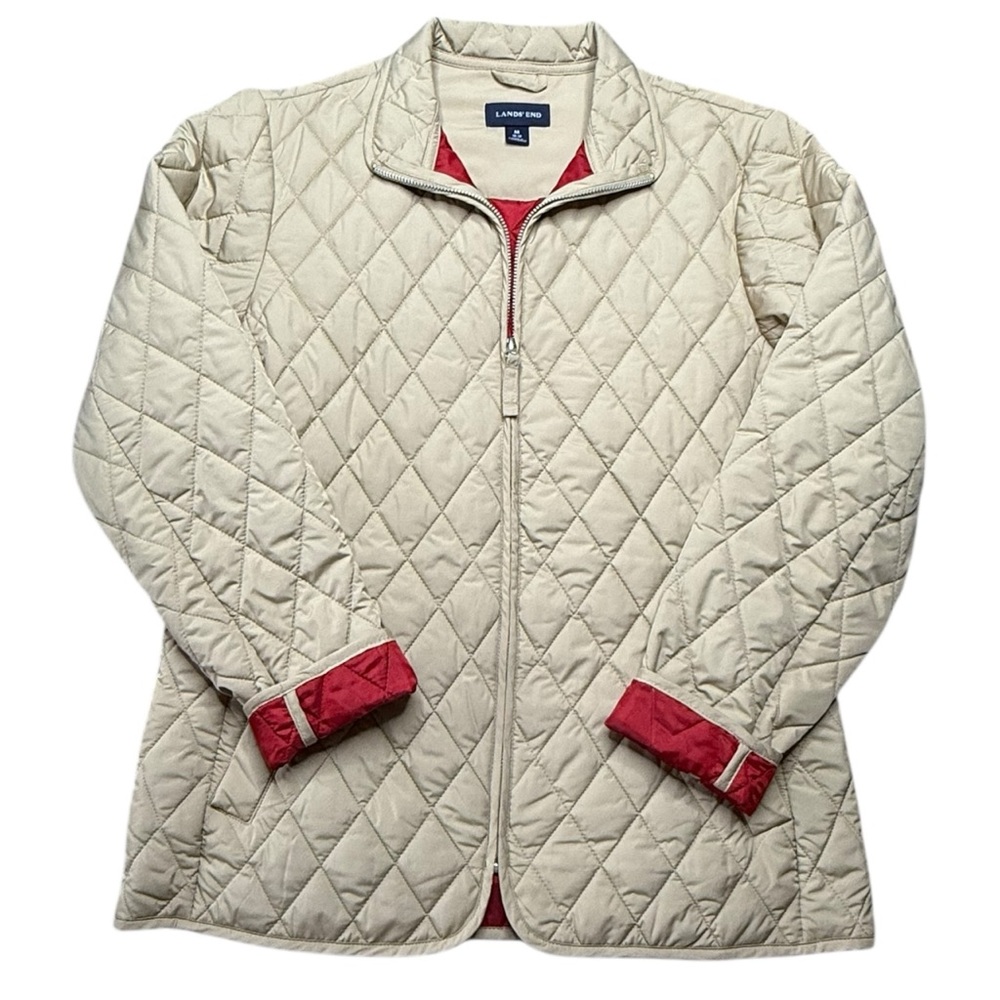 Lands' End Women's Quilted  Jacket - Beige and Red